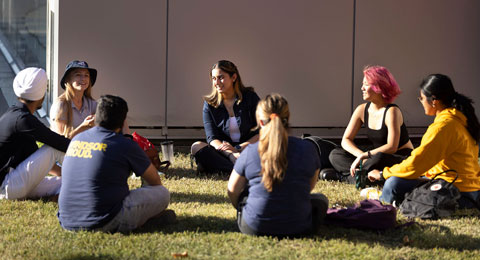 Students talking outside